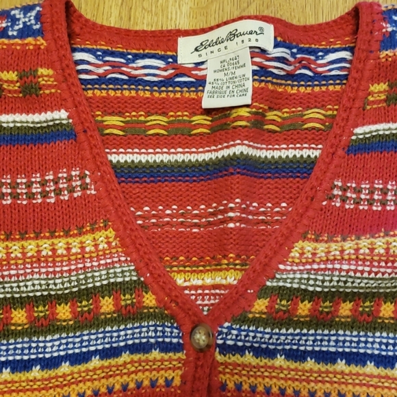 Eddie Bauer linen cotton blend striped cardigan - Picture 2 of 5